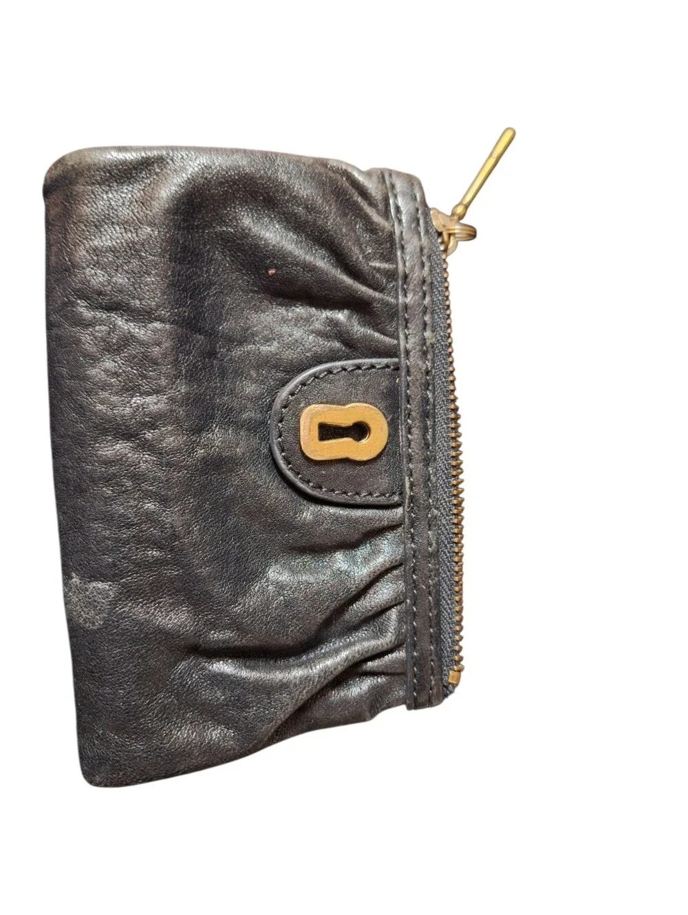 Fossil Black Smooth Leather Double Zip Coin Pouch Wallet Vintage Key Pulls Soft